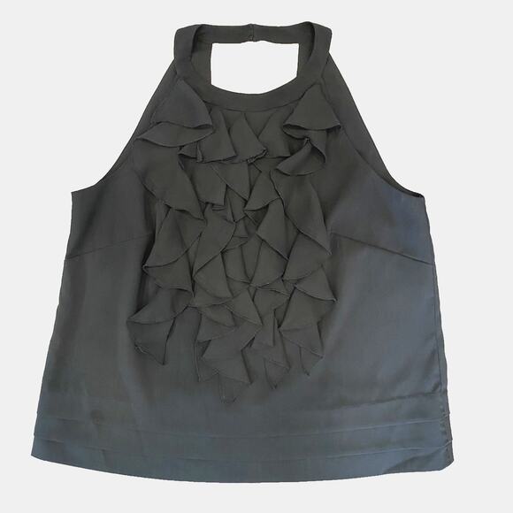 ECI Blouse Womens Size 10 Black Ruffle Halter Top Career Office Dinner Shirt - Picture 1 of 9